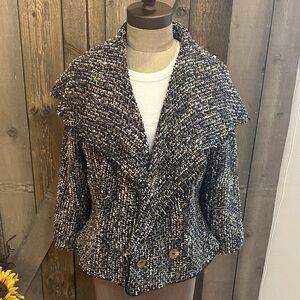 Anthropologie | People Like Frank Woven Cape Jacket 8 | Fringe Tweed Shawl